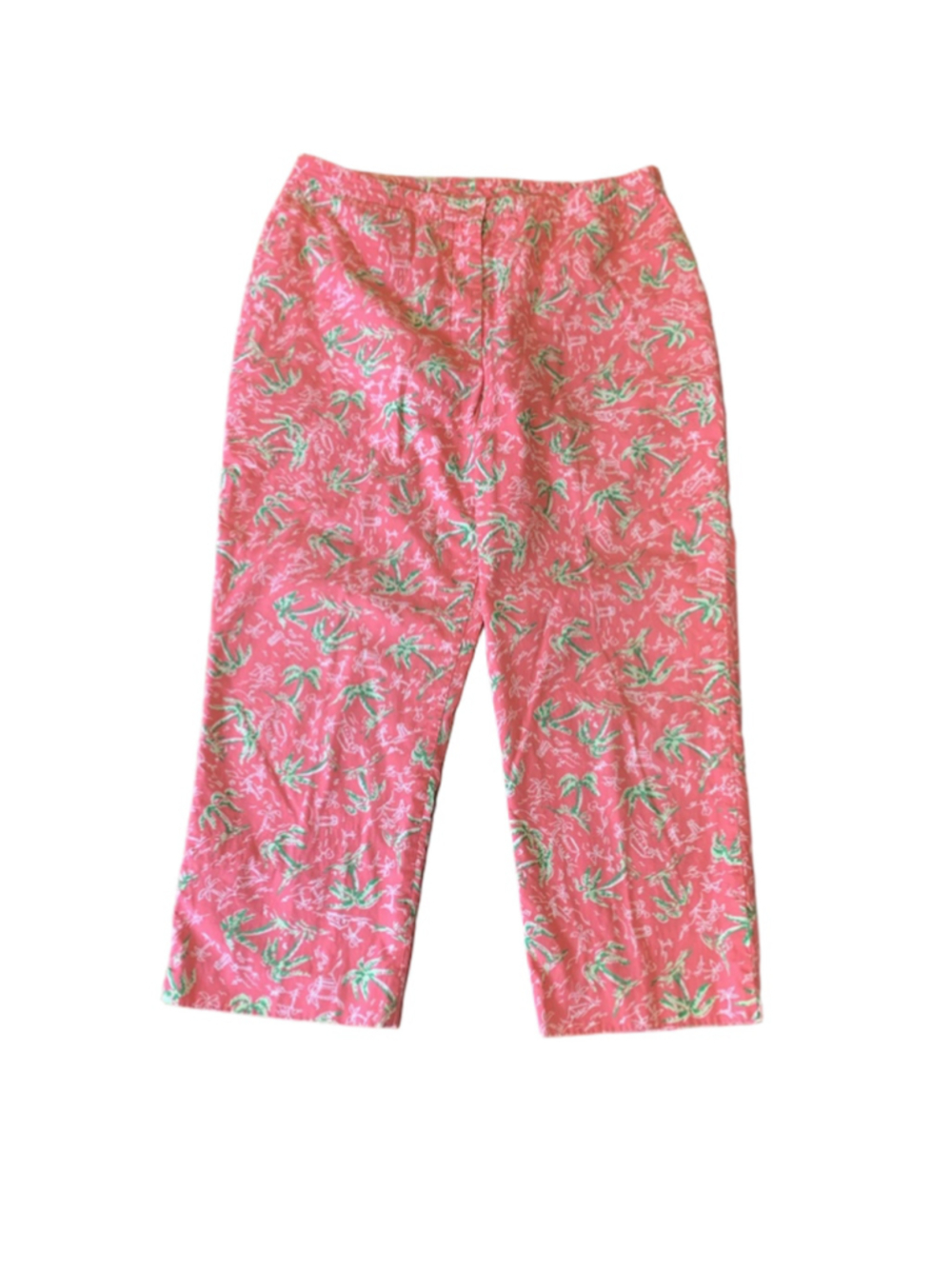 Lilly Pulitzer Pants 12 Pink Green White Capris Palm Tree Design